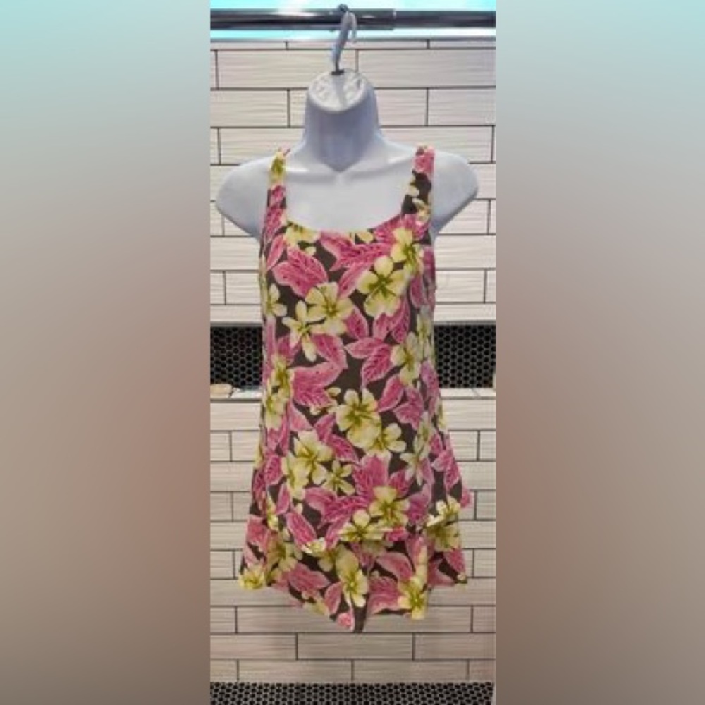 Floral skirt swimsuit set.